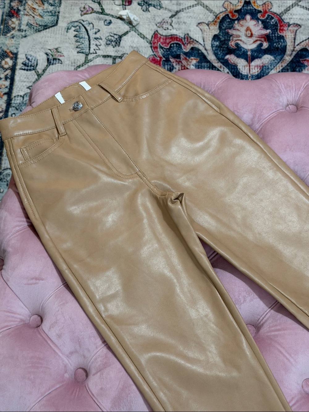 Wilfred High-Rise Faux Leather Jeans in Camel Tan